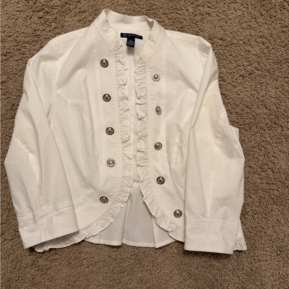INC International Concepts White Ruffle Lightweight Jacket/Blazer